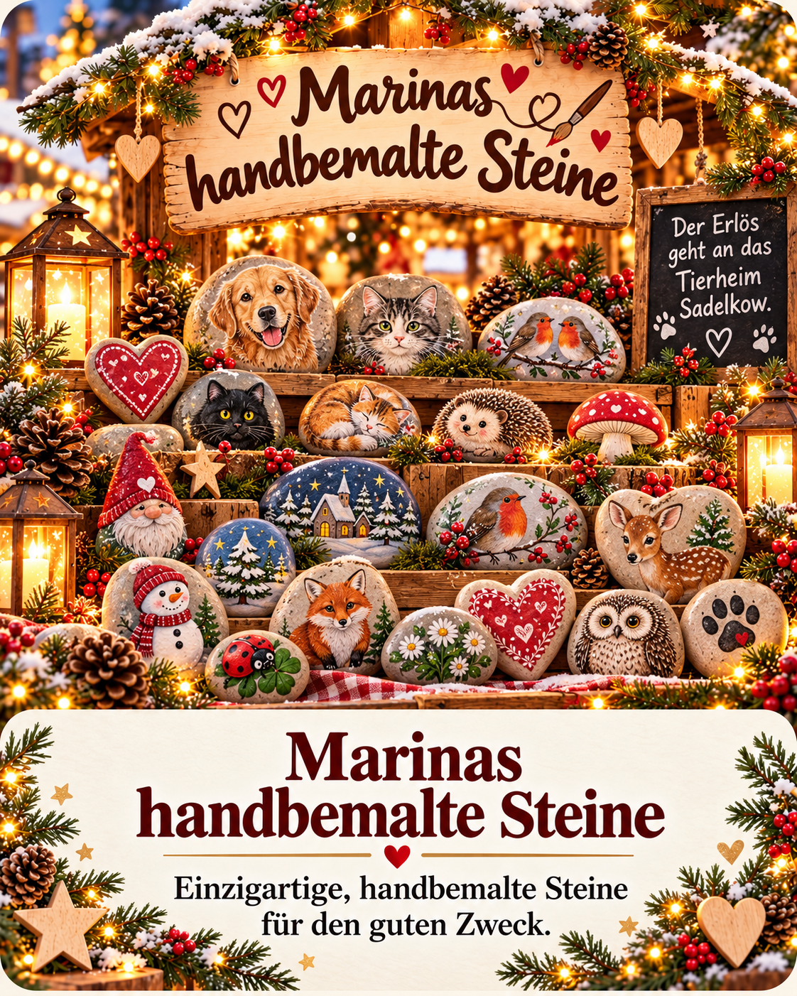 Marinas handbemalte Steine – für einen guten Zweck zugunsten des Tierheims Sadelkow